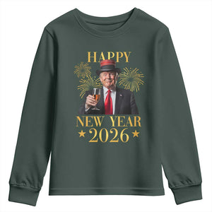 Trump Happy New Year 2026 Youth Sweatshirt New America Golden Age TS02 Dark Forest Green Print Your Wear