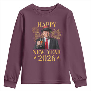 Trump Happy New Year 2026 Youth Sweatshirt New America Golden Age TS02 Maroon Print Your Wear