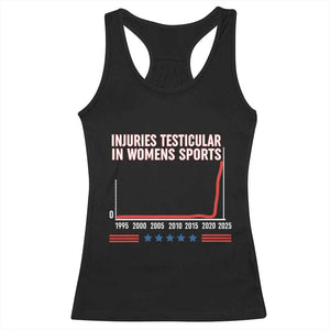 Testicular Injuries in Womens Sports Satirical Graphic Racerback Tank Top Dark Humor with Controversial Commentary TS02 Black Print Your Wear