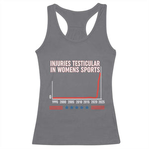 Testicular Injuries in Womens Sports Satirical Graphic Racerback Tank Top Dark Humor with Controversial Commentary TS02 Charcoal Print Your Wear