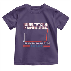 Testicular Injuries in Womens Sports Satirical Graphic Toddler T Shirt Dark Humor with Controversial Commentary TS02 Purple Print Your Wear