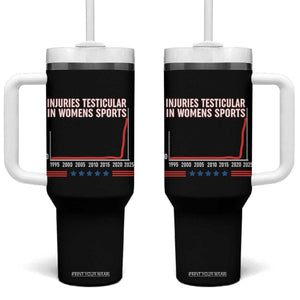 Testicular Injuries in Womens Sports Satirical Graphic Tumbler With Handle Dark Humor with Controversial Commentary TS02 One Size: 40 oz Black Print Your Wear