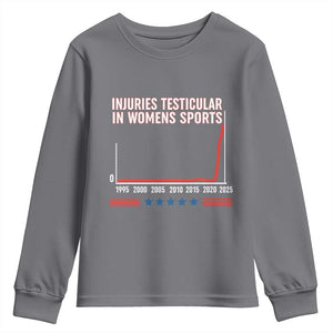 Testicular Injuries in Womens Sports Satirical Graphic Youth Sweatshirt Dark Humor with Controversial Commentary TS02 Charcoal Print Your Wear
