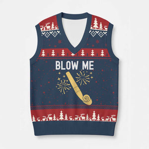 Funny Offensive Blow Me V-Neck Knit Sweater Vest Adult Humor Party Celebration TS02 Navy Red Print Your Wear