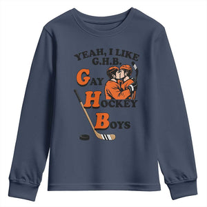 Yeah I Like GHB Gay Hockey Boys Youth Sweatshirt LGBTQ Pride Hockey Fan TS02 Navy Print Your Wear