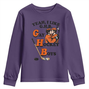 Yeah I Like GHB Gay Hockey Boys Youth Sweatshirt LGBTQ Pride Hockey Fan TS02 Purple Print Your Wear