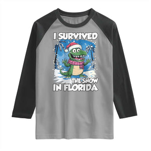 I Survived The Snow In Florida Raglan Shirt Funny Crocodile TS02 Sport Gray Black Print Your Wear