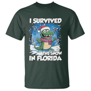 I Survived The Snow In Florida T Shirt Funny Crocodile TS02 Dark Forest Green Print Your Wear