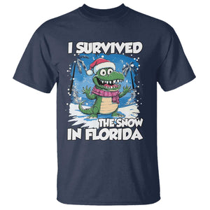 I Survived The Snow In Florida T Shirt Funny Crocodile TS02 Navy Print Your Wear