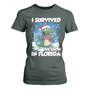 I Survived The Snow In Florida T Shirt For Women Funny Crocodile TS02 Dark Forest Green Print Your Wear