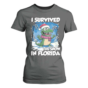 I Survived The Snow In Florida T Shirt For Women Funny Crocodile TS02 Dark Heather Print Your Wear