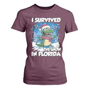 I Survived The Snow In Florida T Shirt For Women Funny Crocodile TS02 Maroon Print Your Wear