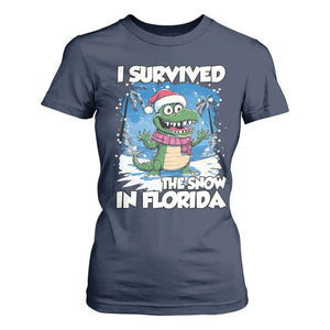 I Survived The Snow In Florida T Shirt For Women Funny Crocodile TS02 Navy Print Your Wear