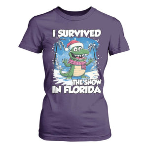 I Survived The Snow In Florida T Shirt For Women Funny Crocodile TS02 Purple Print Your Wear