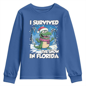 I Survived The Snow In Florida Youth Sweatshirt Funny Crocodile TS02 Royal Blue Print Your Wear