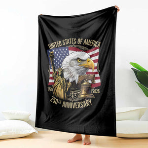 USA 250th Anniversary 1776 2026 4th of July Throw Blanket Patriotic Eagle Liberty Bell Statue of Liberty Graphic TS02 Print Your Wear