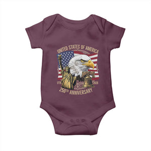 USA 250th Anniversary 1776 2026 4th of July Baby Onesie Patriotic Eagle Liberty Bell Statue of Liberty Graphic TS02 Maroon Print Your Wear