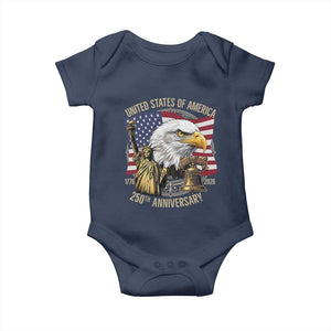USA 250th Anniversary 1776 2026 4th of July Baby Onesie Patriotic Eagle Liberty Bell Statue of Liberty Graphic TS02 Navy Print Your Wear