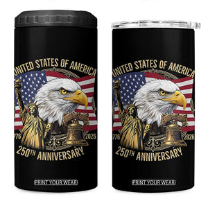 USA 250th Anniversary 1776 2026 4th of July 4 in 1 Can Cooler Tumbler Patriotic Eagle Liberty Bell Statue of Liberty Graphic TS02 One Size: 16 oz Black Print Your Wear