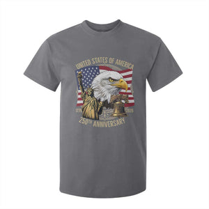 USA 250th Anniversary 1776 2026 4th of July T Shirt For Kid Patriotic Eagle Liberty Bell Statue of Liberty Graphic TS02 Charcoal Print Your Wear