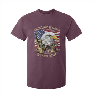 USA 250th Anniversary 1776 2026 4th of July T Shirt For Kid Patriotic Eagle Liberty Bell Statue of Liberty Graphic TS02 Maroon Print Your Wear