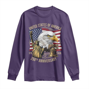 USA 250th Anniversary 1776 2026 4th of July Long Sleeve Shirt Patriotic Eagle Liberty Bell Statue of Liberty Graphic TS02 Purple Print Your Wear