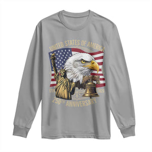 USA 250th Anniversary 1776 2026 4th of July Long Sleeve Shirt Patriotic Eagle Liberty Bell Statue of Liberty Graphic TS02 Sport Gray Print Your Wear
