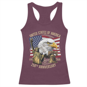 USA 250th Anniversary 1776 2026 4th of July Racerback Tank Top Patriotic Eagle Liberty Bell Statue of Liberty Graphic TS02 Maroon Print Your Wear