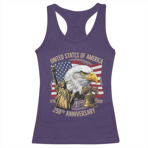 USA 250th Anniversary 1776 2026 4th of July Racerback Tank Top Patriotic Eagle Liberty Bell Statue of Liberty Graphic TS02 Purple Print Your Wear