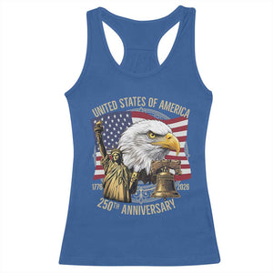 USA 250th Anniversary 1776 2026 4th of July Racerback Tank Top Patriotic Eagle Liberty Bell Statue of Liberty Graphic TS02 Royal Blue Print Your Wear