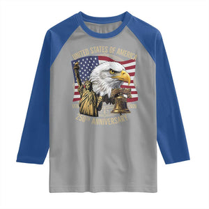 USA 250th Anniversary 1776 2026 4th of July Raglan Shirt Patriotic Eagle Liberty Bell Statue of Liberty Graphic TS02 Sport Gray Royal Print Your Wear
