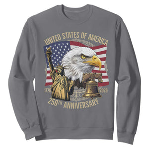 USA 250th Anniversary 1776 2026 4th of July Sweatshirt Patriotic Eagle Liberty Bell Statue of Liberty Graphic TS02 Charcoal Print Your Wear