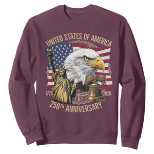 USA 250th Anniversary 1776 2026 4th of July Sweatshirt Patriotic Eagle Liberty Bell Statue of Liberty Graphic TS02 Maroon Print Your Wear