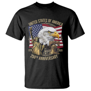 USA 250th Anniversary 1776 2026 4th of July T Shirt Patriotic Eagle Liberty Bell Statue of Liberty Graphic TS02 Black Print Your Wear