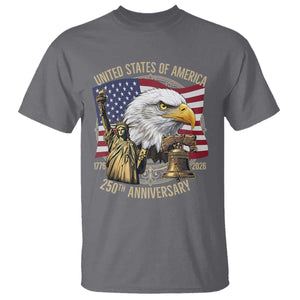 USA 250th Anniversary 1776 2026 4th of July T Shirt Patriotic Eagle Liberty Bell Statue of Liberty Graphic TS02 Charcoal Print Your Wear
