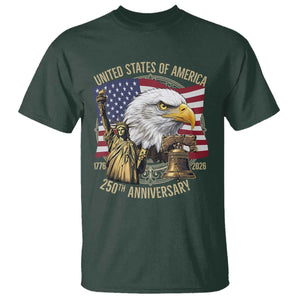 USA 250th Anniversary 1776 2026 4th of July T Shirt Patriotic Eagle Liberty Bell Statue of Liberty Graphic TS02 Dark Forest Green Print Your Wear