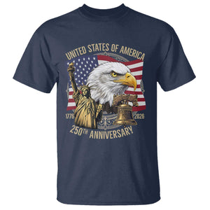 USA 250th Anniversary 1776 2026 4th of July T Shirt Patriotic Eagle Liberty Bell Statue of Liberty Graphic TS02 Navy Print Your Wear