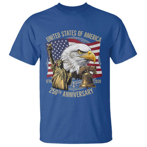 USA 250th Anniversary 1776 2026 4th of July T Shirt Patriotic Eagle Liberty Bell Statue of Liberty Graphic TS02 Royal Blue Print Your Wear