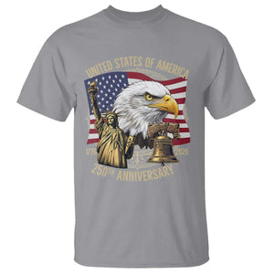 USA 250th Anniversary 1776 2026 4th of July T Shirt Patriotic Eagle Liberty Bell Statue of Liberty Graphic TS02 Sport Gray Print Your Wear