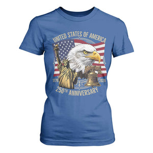 USA 250th Anniversary 1776 2026 4th of July T Shirt For Women Patriotic Eagle Liberty Bell Statue of Liberty Graphic TS02 Royal Blue Print Your Wear