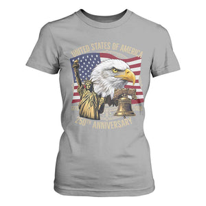 USA 250th Anniversary 1776 2026 4th of July T Shirt For Women Patriotic Eagle Liberty Bell Statue of Liberty Graphic TS02 Sport Gray Print Your Wear