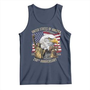 USA 250th Anniversary 1776 2026 4th of July Tank Top Patriotic Eagle Liberty Bell Statue of Liberty Graphic TS02 Navy Print Your Wear