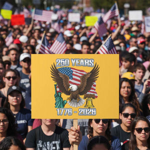 250 Years of Freedom 1776 2026 Patriotic Eagle Protest Sign 4th of July American Flag Liberty Bell Statue of Liberty TS02 Horizontal 18" × 24" Yellow Print Your Wear