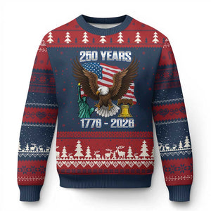 250 Years of Freedom 1776 2026 Patriotic Eagle Ugly Christmas Sweater 4th of July American Flag Liberty Bell Statue of Liberty TS02 Navy Red Print Your Wear