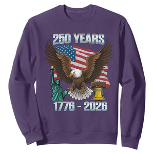 250 Years of Freedom 1776 2026 Patriotic Eagle Sweatshirt 4th of July American Flag Liberty Bell Statue of Liberty TS02 Purple Print Your Wear