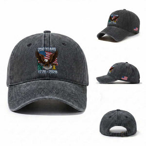 250 Years of Freedom 1776 2026 Patriotic Eagle Washed Cotton Baseball Cap 4th of July American Flag Liberty Bell Statue of Liberty TS02 Washed Cap Universal Fit Dark Gray Print Your Wear