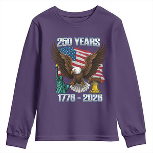 250 Years of Freedom 1776 2026 Patriotic Eagle Youth Sweatshirt 4th of July American Flag Liberty Bell Statue of Liberty TS02 Purple Print Your Wear