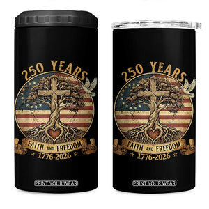 250 Years Faith and Freedom 1776 2026 4 in 1 Can Cooler Tumbler Cross Tree Dove Religious Patriotic Christian TS02 One Size: 16 oz Black Print Your Wear