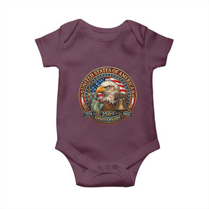 USA 250th Anniversary Emblem 1776 2026 Baby Onesie Patriotic Seal with Bald Eagle Liberty Bell Statue of Liberty TS02 Maroon Print Your Wear