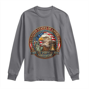 USA 250th Anniversary Emblem 1776 2026 Long Sleeve Shirt Patriotic Seal with Bald Eagle Liberty Bell Statue of Liberty TS02 Charcoal Print Your Wear